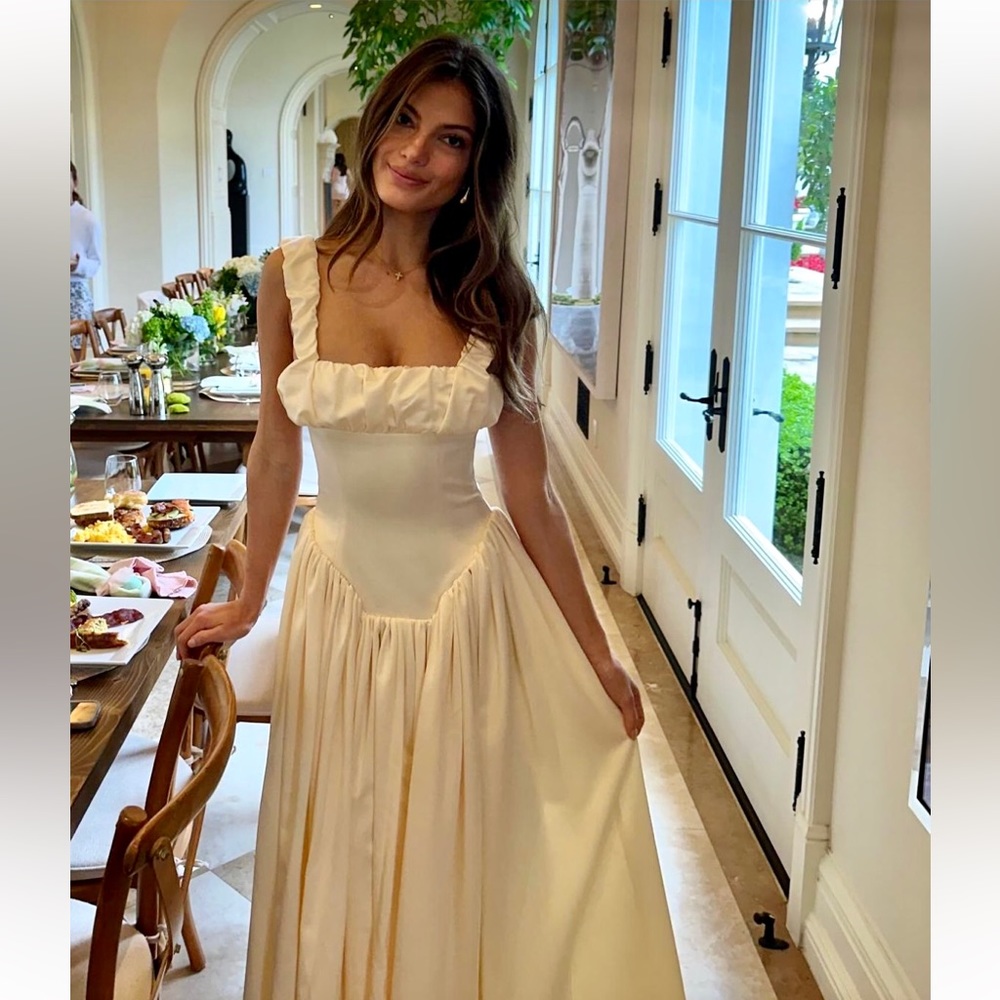 NWT Noreen cream / pastel yellow Satin Corset midi / Maxi formal Sundress - Picture 5 of 16